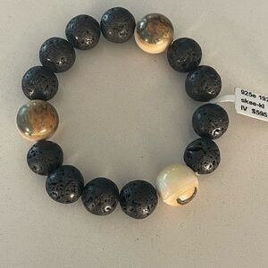 Wooly Mammoth & Lava Beads on stretchy 6” Beaded Bracelet